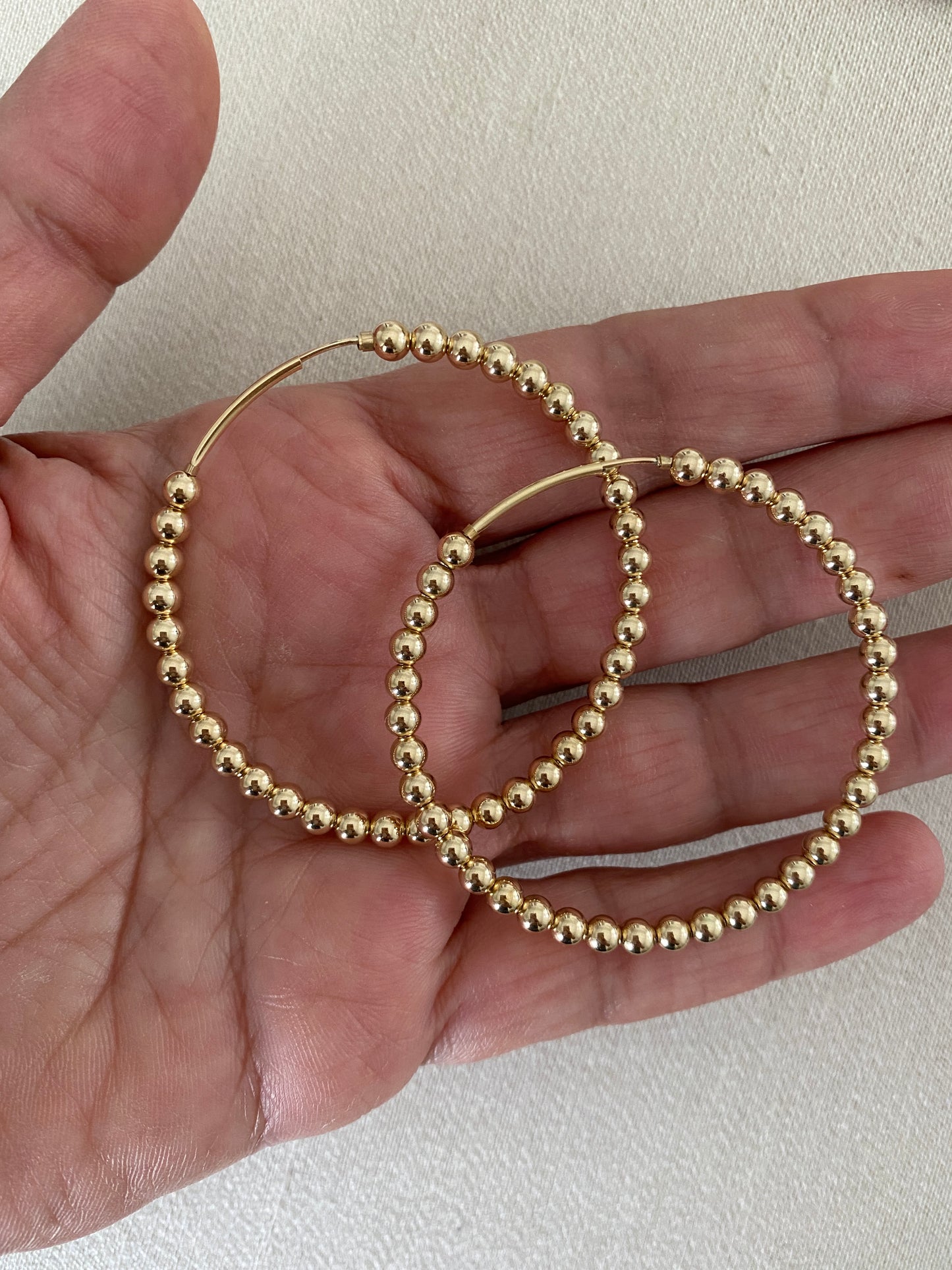 Capri 2” endless hoops with 4mm balls in 14KT Gold filled