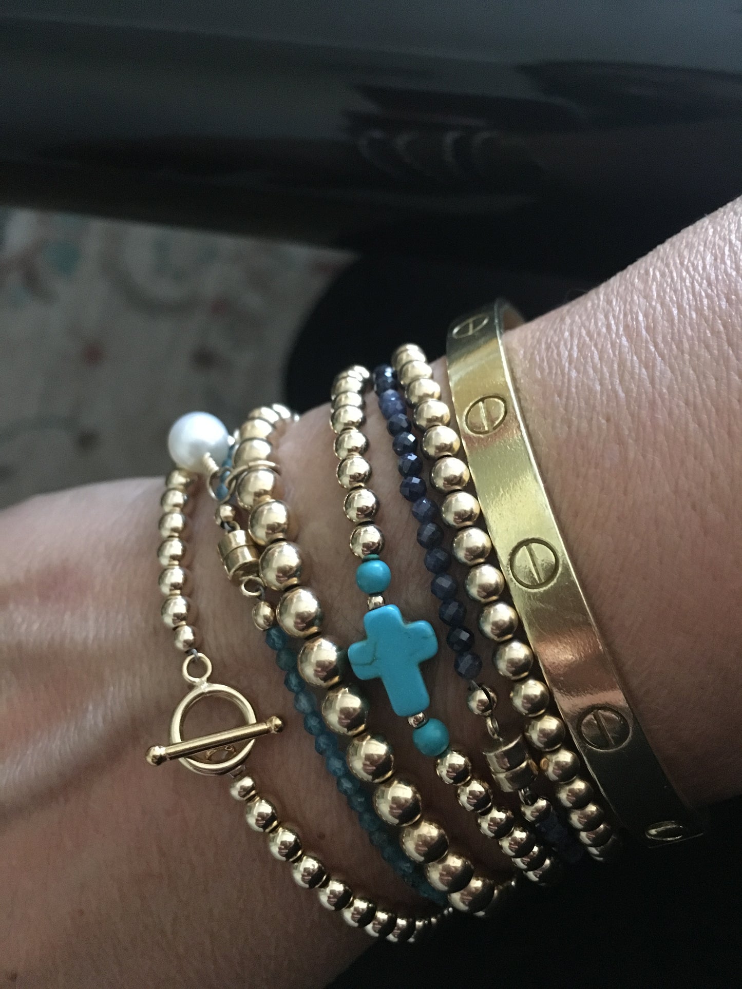 The Capri gold ball stacking stretch bracelets in 14KT Gold filled
