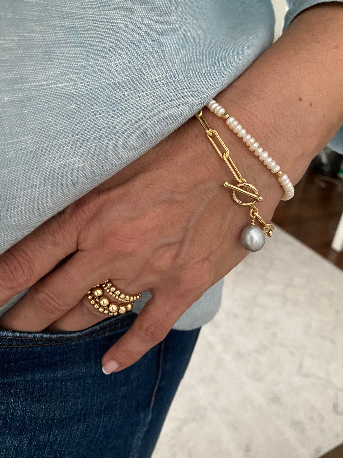 Capri Gold ball stacking rings in 14KT Gold filled.