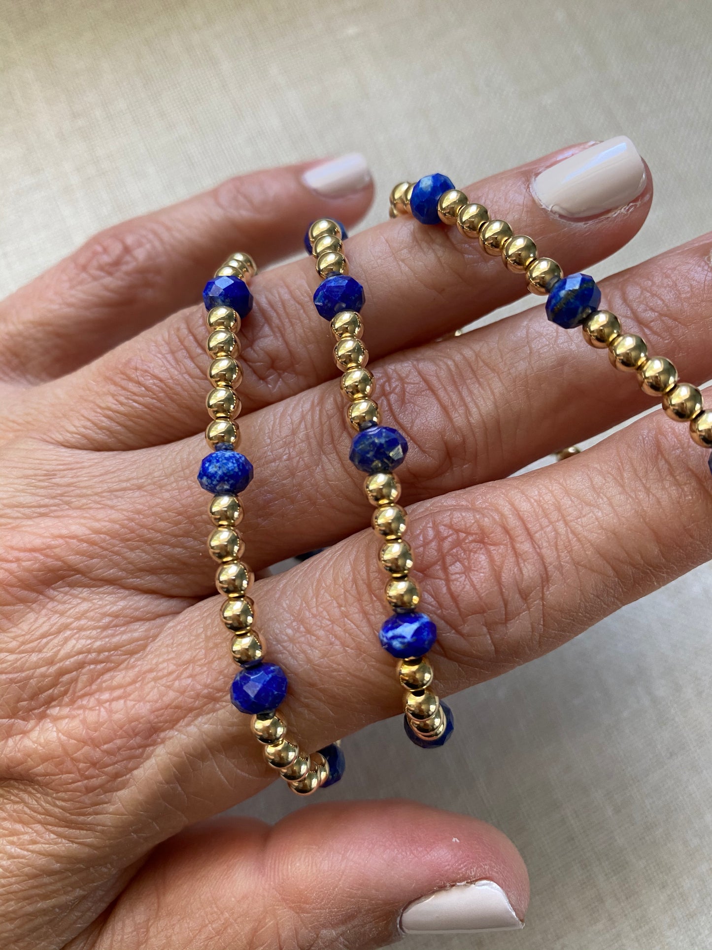 Gold ball and Lapis Lazuli bracelet in 14KT Gold filled.