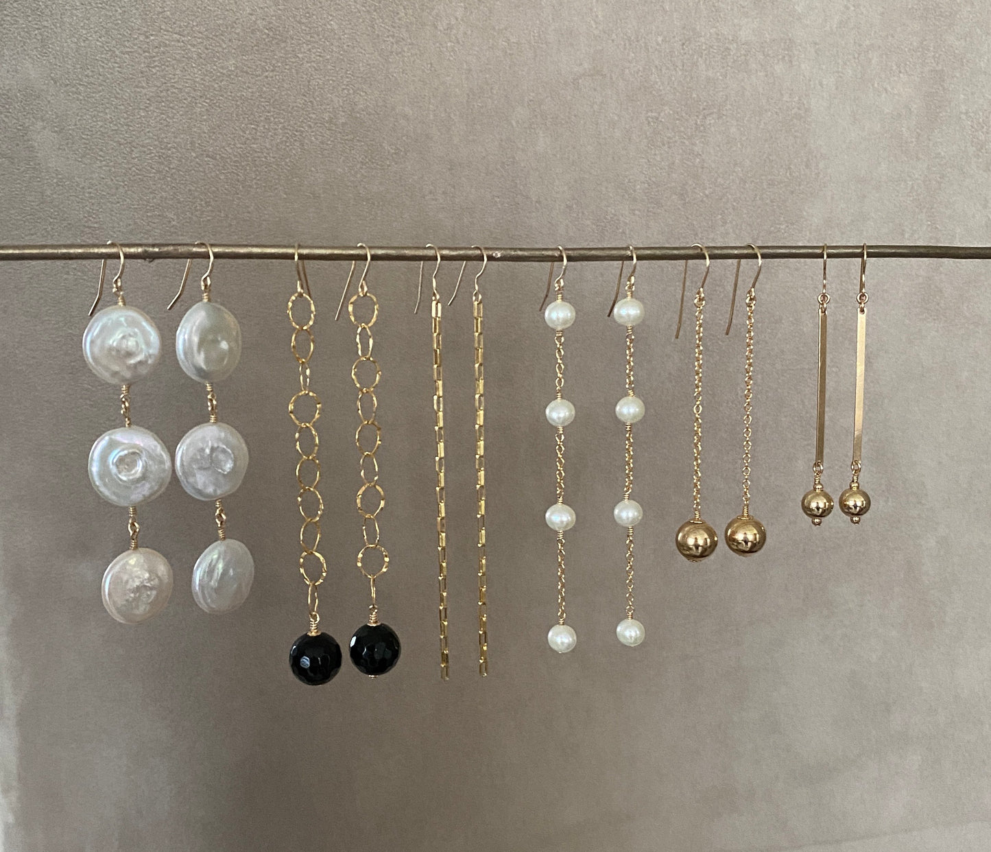 Marilyn 4β slinky long drop earrings in 14KT Gold filled.