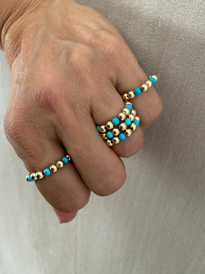 Elsa rings with gold balls and Turquoise beads in 14KT Gold filled.