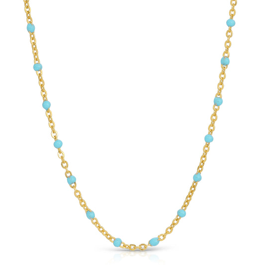 The Fiji necklace in Turquoise and 14KT Gold filled.