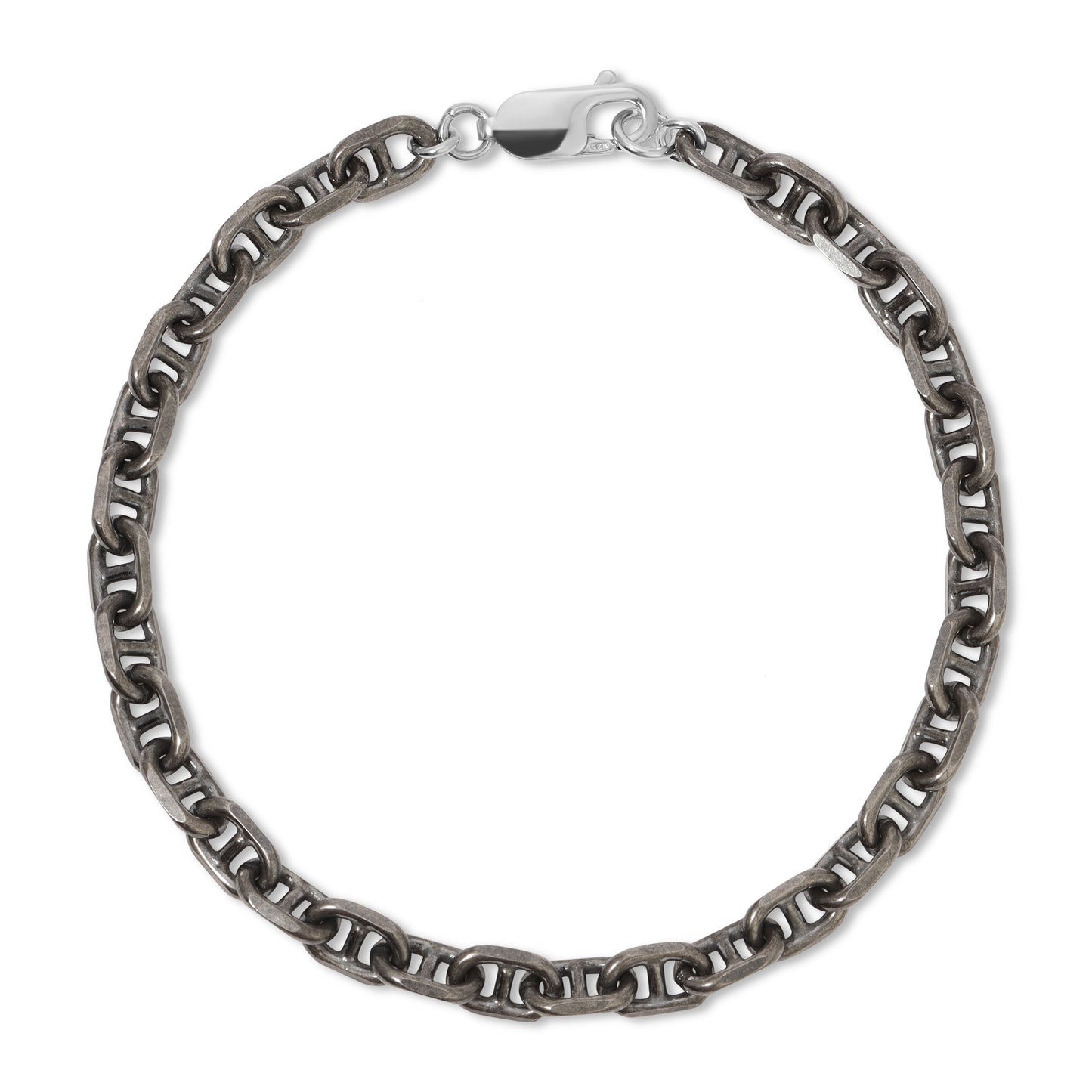 The Hampton mariner link bracelet in oxidized Sterling Silver.