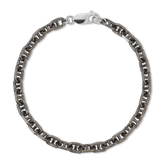 The Hampton mariner link bracelet in oxidized Sterling Silver.