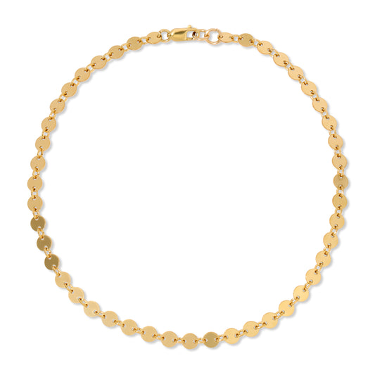 The Mila disc chain anklet in 14KT Gold filled.