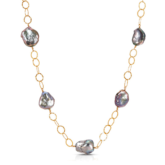 Sylvie Grey Baroque pearl necklace in 14KT Goldfilled.