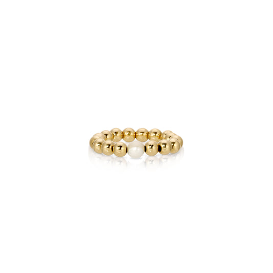 Leona Gold ball and pearl stacking rings in 4KT Gold filled