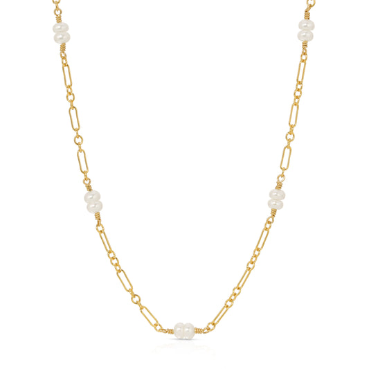 Marguerite necklace with double Pearls in 14KT Gold filled chain.