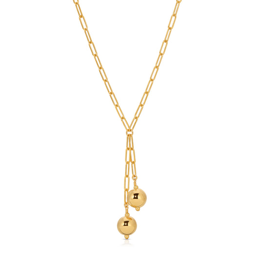 Double ball Lariat necklace in 14KT Gold filled.