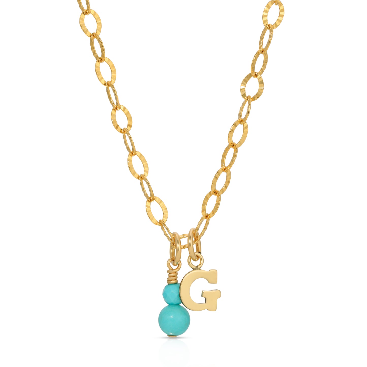 Initial necklace with choice of Turquoise cross or charm in 14KT Goldfilled.