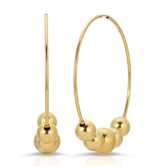 Capri 2" endless hoops with 5 large beads in 14KT Gold filled