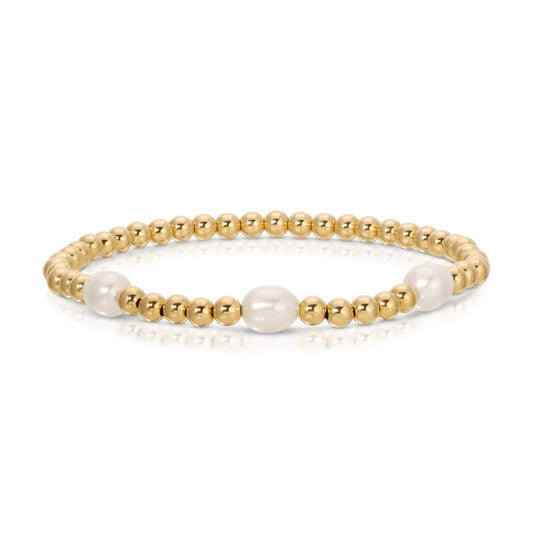 Gold ball and oval pearl bracelet in 14KT Gold filled.