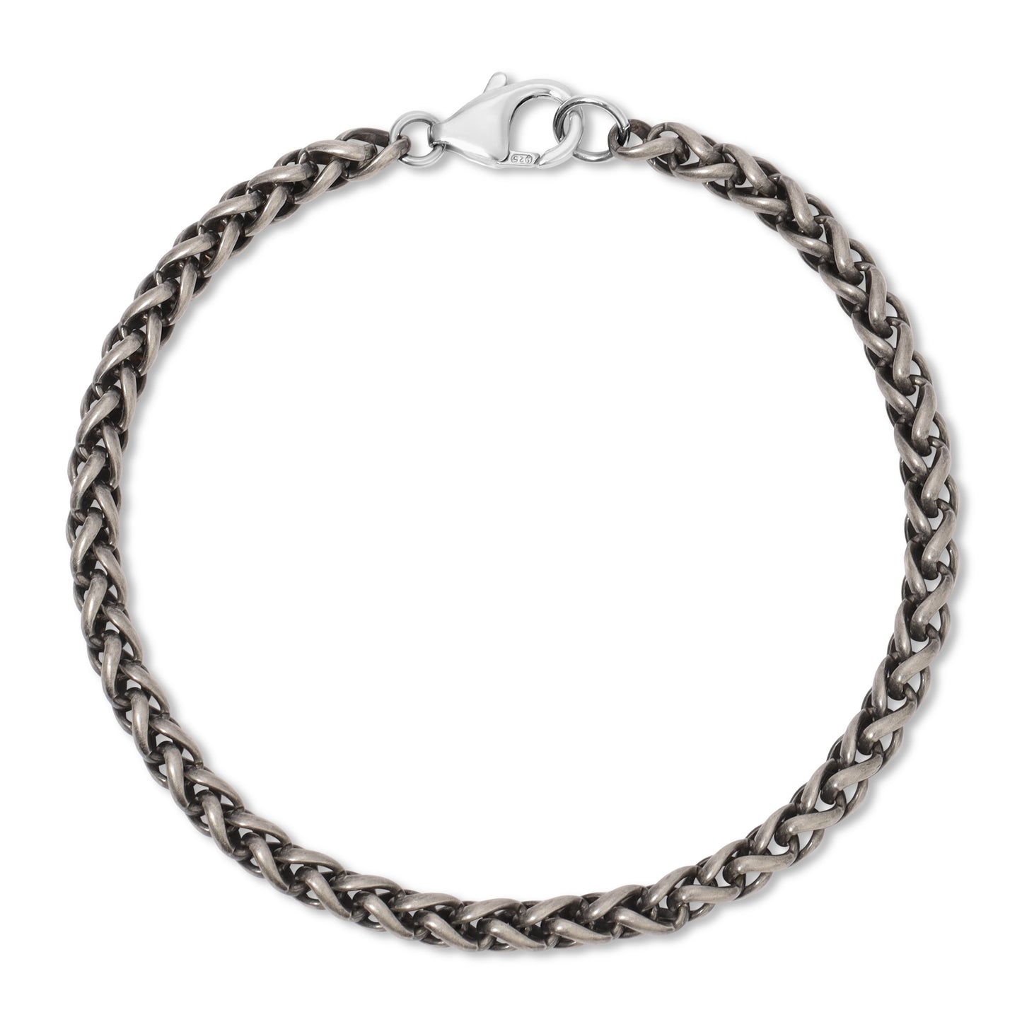 The Hudson wheat chain bracelet in oxidized Sterling silver.