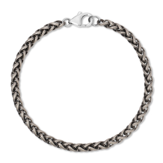 The Hudson wheat chain bracelet in oxidized Sterling silver.