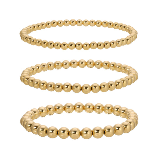 The Capri gold ball stacking stretch bracelets in 14KT Gold filled