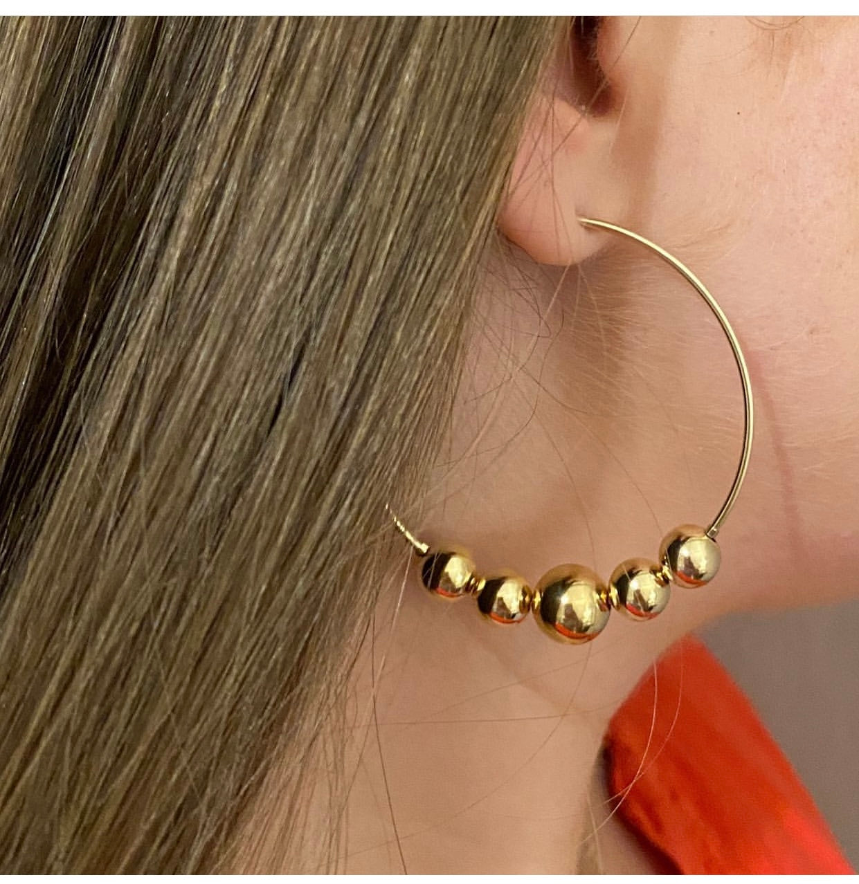 Capri 2" endless hoops with 5 large beads in 14KT Gold filled