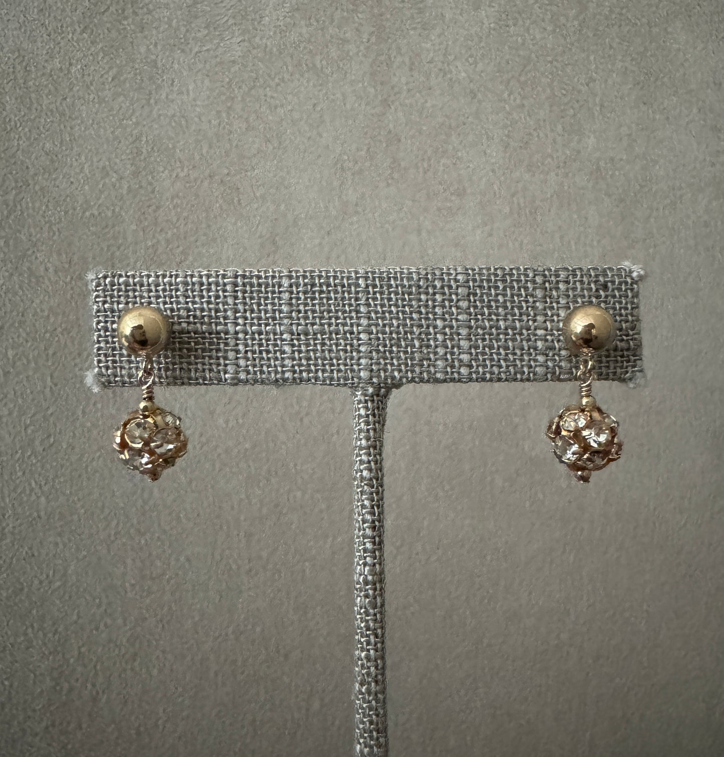 The Lisa gold & crystal ball drop earrings in 14KT Gold filled.