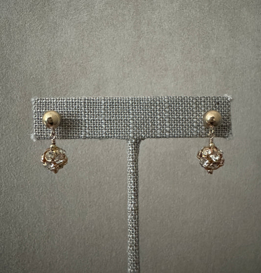The Lisa gold & crystal ball drop earrings in 14KT Gold filled.