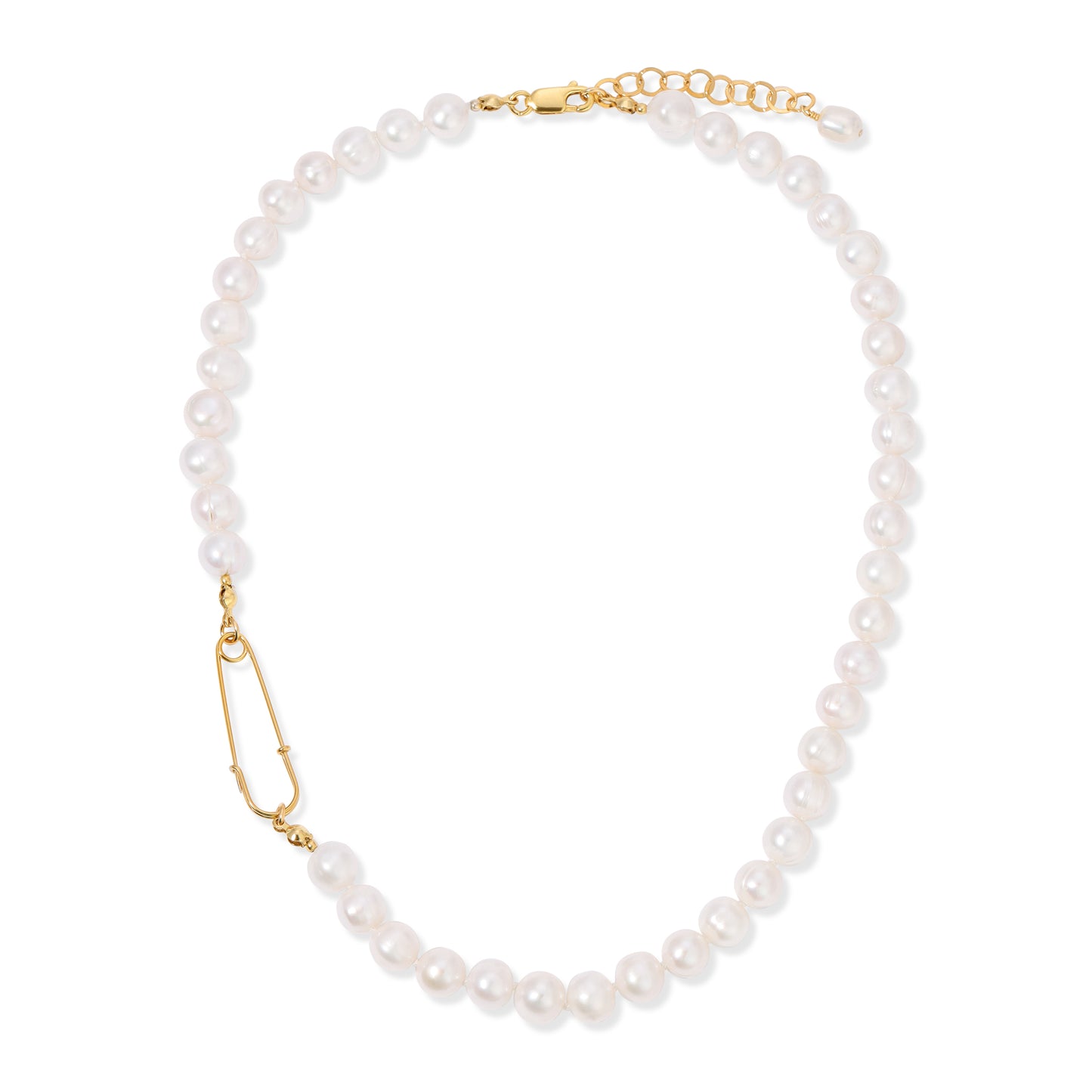 Edgy safety pin Pearl necklace with Baroque Freshwater pearls in 14KT Goldfilled.