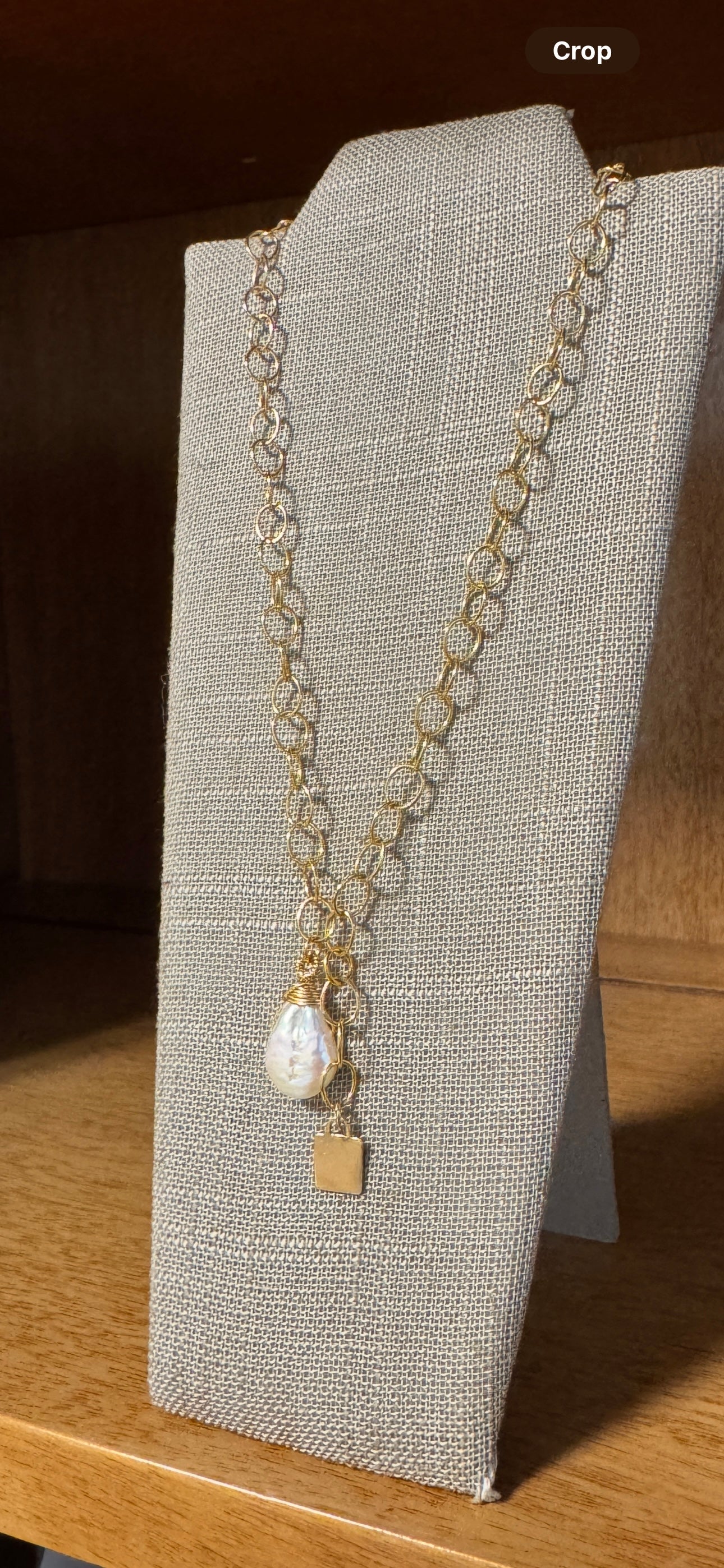 The Thalia Lariat charm in 14KT Gold filled & Freshwater Pearl.