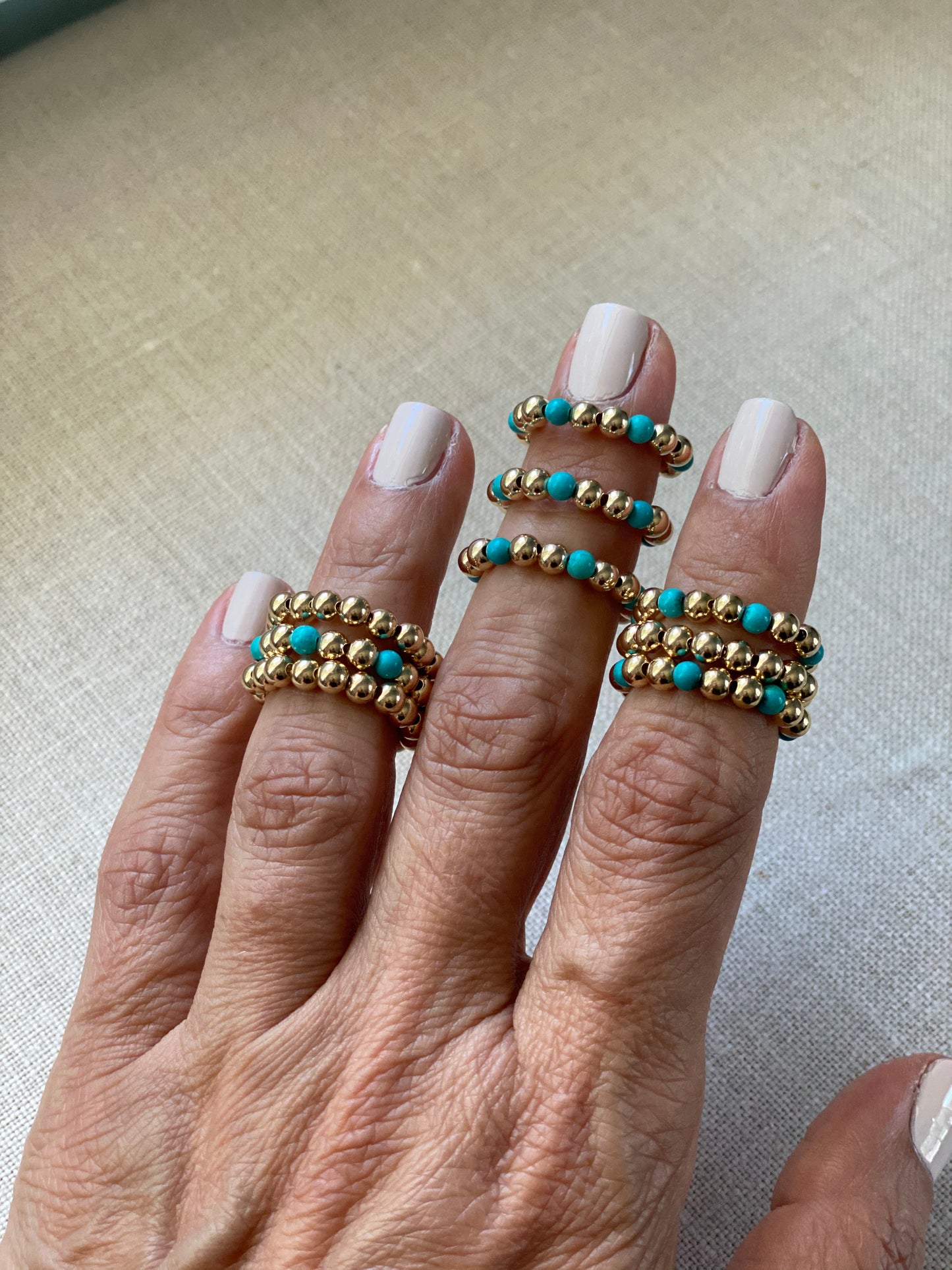 Elsa rings with gold balls and Turquoise beads in 14KT Gold filled.