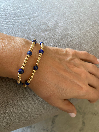 Gold ball and Lapis Lazuli bracelet in 14KT Gold filled.