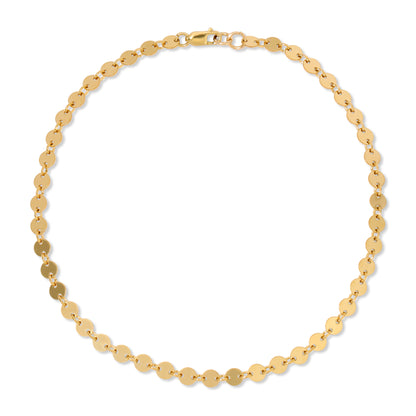 The Mila disc chain anklet in 14KT Gold filled.