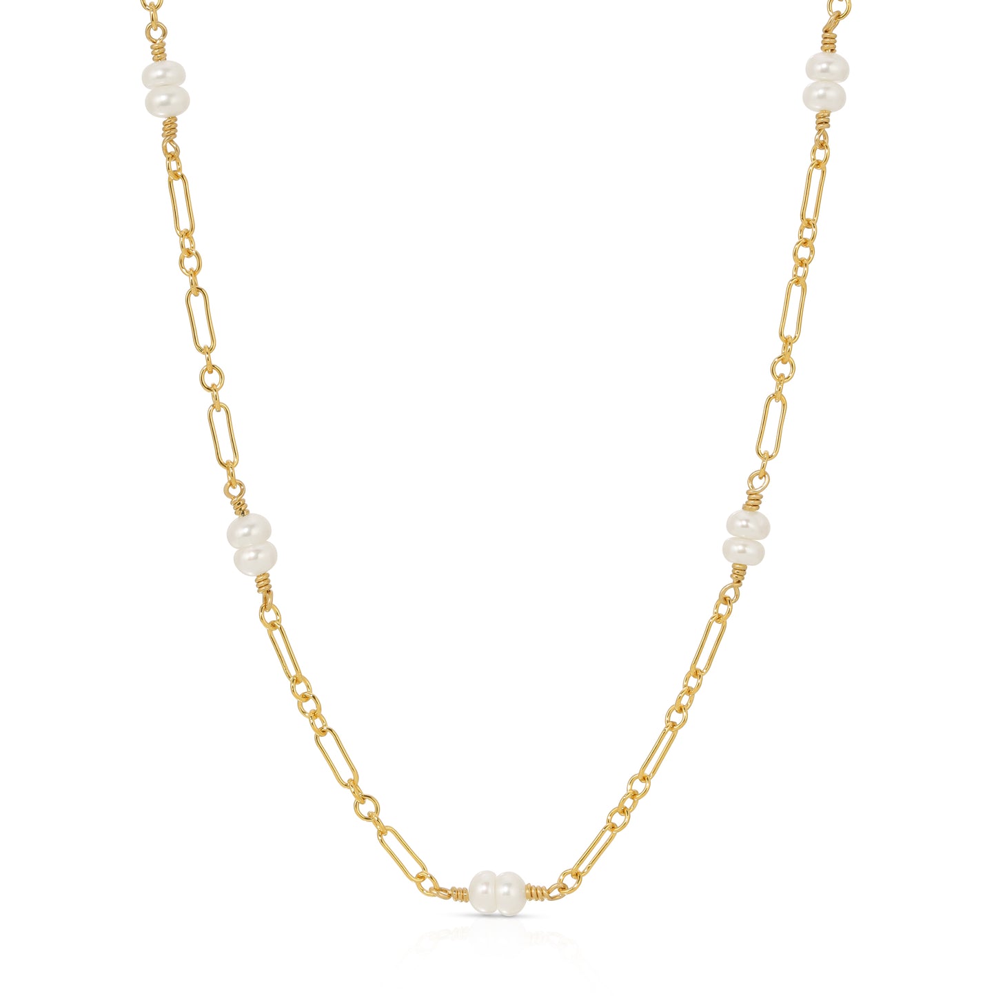 Marguerite necklace with double Pearls in 14KT Gold filled chain.