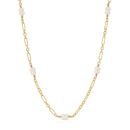 Marguerite necklace with double Pearls in 14KT Gold filled chain.