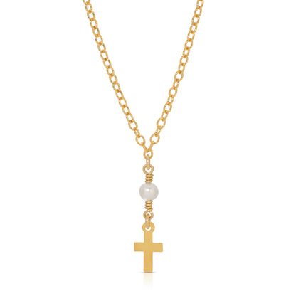 Angelica Pearl crowned Cross necklace in 14KT Gold filled